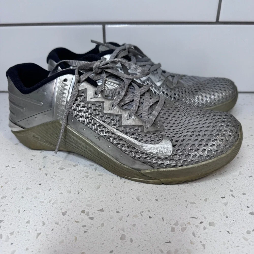 Nike Metcon 6 Premium Metallic Silver Grey Mens Training Shoes DJ0766 Size 7.5